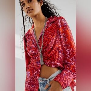 Free People Red and Pink Paisley Blouse